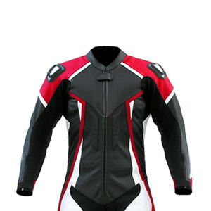 Veste de moto en cuir véritable pour homme, noir, rouge et blanc, manches longues, respirante, colorée, toutes saisons, pour adulte. - Product Image 3