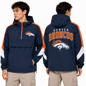 Chaqueta Anorak Personalizada Azul Marino Roja Texans con Logotipo Bordado Delantero y Trasero, Media Cremallera, Cortavientos con Capucha para Hombres, Clubes, Venta al por Mayor, OEM, Pro OEM - Product Image 2