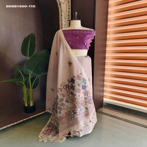Conjunto de Saree y Blusa de Algodón Chanderi de Alta Calidad con Tejido Butties, Patrón Jamdani y Pallu con Tejido Meena - Moda Femenina - Product Image 1