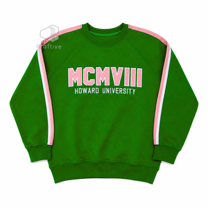 Alpha |   Kapa |   Sweat-shirt universitaire Alpha MCMVIII pour femme, style grec, vert et rose, col rond, vêtements de sport - Product Image 1