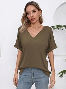 T-shirts d'été pour femmes à manches chauve-souris, broderie de logo personnalisée, respirants, écologiques, grandes tailles, col en V, coupe ample - Product Image 4