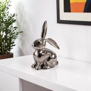 Sculpture de lapin pour table, 9,25x6x3,5 pouces, figurine artistique en métal, décoration contemporaine de Pâques, décoration de salon - Product Image 1