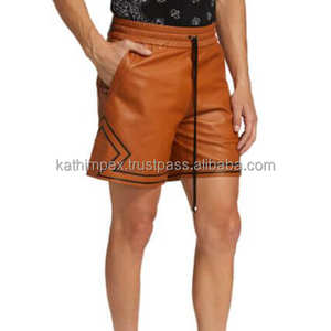 Short de boxe sportif en cuir teint uni pour hommes OEM personnalisé marron respirant avec fermeture à cordon et poches pour l'entraînement - Product Image 3