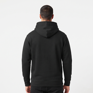 Sweat-shirt à capuche pour homme avec cordon de serrage et poche, côtelé, épais, de haute qualité, uni, noir, avec fermeture éclair intégrale - Product Image 4