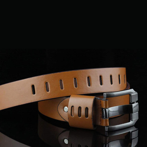 Ceinture en cuir de vache marron avec boucle rectangulaire en acier, style décontracté et durable - Product Image 4