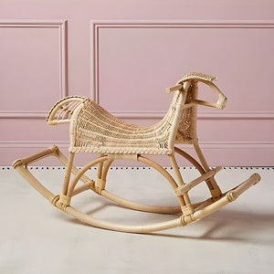 Caballito de juguete para niños pequeños, juguete de madera de ratán, silla mecedora con forma de animal, uno de los más vendidos en juguetes y muebles para guardería. - Product Image 3