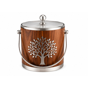 Seau à glace de luxe en bois, refroidisseur à vin en acier inoxydable à double paroi avec couvercle et poignée, décoratif Arbre de Vie, articles de bar pour champagne - Product Image 1