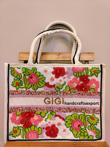 Bolso Tote Hecho a Mano con Cuentas Florales |   Bolso de Hombro de Lujo para Mujer con Cuentas, Personalizable, Duradero, Reutilizable, de Moda, para Playa y Viajes - Product Image 1