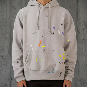 Sudadera con Capucha Gris para Hombre con Diseño de Pintura en Aerosol Colorida, Corte Regular, Estilo Casual, 100% Algodón, Tejido French Terry - Product Image 6