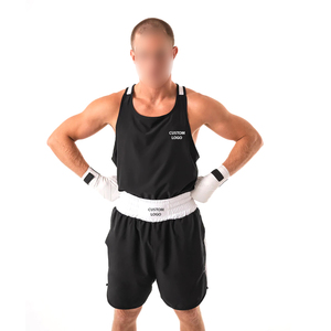 Ensemble short et débardeur de boxe unisexe pour adultes, idéal pour l'entraînement aux arts martiaux, tissu extensible respirant, option logo sur le devant, léger - Product Image 1