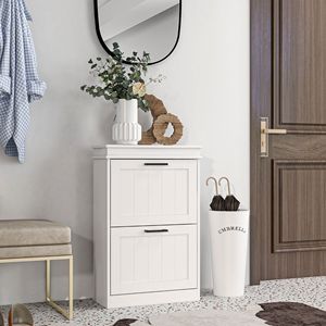 Mobiletto Moderno Bianco a 2 Cassetti per Scarpe, Organizer Stretto per Ingresso/Corridoio, Contiene 10 Paia - Product Image 2