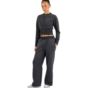 Conjunto Deportivo de Dos Piezas para Mujer, Sudadera Corta con Cierre Completo, Pantalones Anchos con Cintura Ajustable con Cordón, Estilo Casual y Deportivo - Product Image 1
