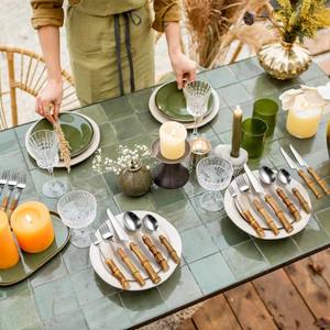 Juego de Cubiertos Clásicos de Acero Inoxidable con Mango de Bambú, Plateados y con Acabado Espejo, Multifuncionales, para Servir, para Comedor y Hotel - Product Image 2