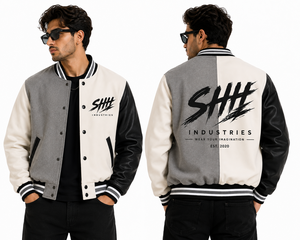 SHH INDUSTRIES Varsity <b>Jacket</b> Men Printed Logo Letterman Baseball Bomber <b>Jacket</b> PU <b>Leather</b> Sleeves Streetwear OEM Manufac - Product Image 4