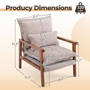 Poltrona da Interno in Legno Massello con Braccioli, Struttura in Metallo, Tessuto Chenille e Cuscino Lombare, Poltrona Singola a Forma di Nuvola - Product Image 5