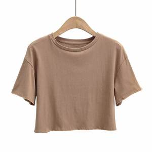 Womens Cropped Short Length Tshirt 180gsm O-neck Slim Fit Custom logo Screen Print Streetwear Knitted Women <b>Top</b> - Product Image 4