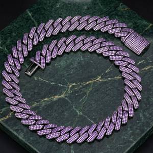 Collar de Plata 925 con Diamante Moissanita Morado de 20 mm - Estilo Hip-Hop para Hombre, Pasa el Test de Diamantes, Disponible para la Venta - Product Image 1
