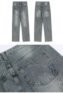 Custom Light Wash Breathable Casual Solid Woven Denim Straight-leg <b>Jeans</b> for Men - Product Image 5