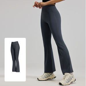 Pantalon de yoga évasé taille mi-haute pour femme, longueur intégrale, en Spandex/Nylon, avec cordon de serrage, extensible, pour entraînement et exercice - Product Image 4