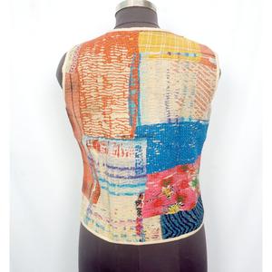 Handcrafted Boho Vintage <b>Kantha</b> printed Cotton Vest for Women handmade Sleeveless <b>Jacket</b> with Multicolor for Winter - Product Image 4