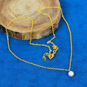 Collier en chaîne avec perle douce de 6 mm, forme ronde, pierre précieuse, or 18 carats micro-plaqué sur argent sterling 925 - Product Image 1