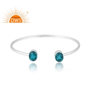 Nuevo diseño de patrón 925 plata esterlina doblete Santamaria aguamarina cuarzo pulsera de piedras preciosas diseño personalizado fabricación de joyas - Product Image 4