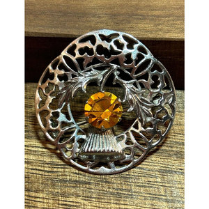 Broche de Plata de Ley con Topacio Naranja Escocés, Joyería Vintage, Regalo de Cumpleaños, Navidad, Aniversario, Escocia, Irlanda - Product Image 1