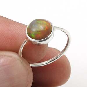 925 Sterling <b>Silver</b> Fancy Round Cut Bezel Set Black <b>Opal</b> Gemstone Trendy Bohemian <b>Ring</b> Wholesale Price Unisex Gift Her & Him - Product Image 3