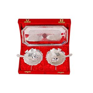 Juego de Regalo de Lujo al por Mayor, Plateado en Plata, con Tazón Decorativo y Bandeja, Regalos de Boda Indios, Regalos Corporativos, Regalos Festivos - Product Image 1