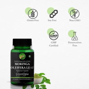 Capsules de feuilles de Moringa Oleifera, 60 capsules végétales |   Complément alimentaire à base de plantes |   Capsules de superaliments verts naturels certifiées GMP - Product Image 2