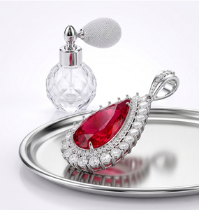 Luxury Pear Cut Lab <b>Ruby</b> Gemstone and Lab Grown Diamond Pendant <b>Necklace</b> Halo Diamond <b>Necklace</b> for Women Wedding Jewelry - Product Image 3