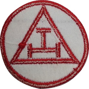 Circular Red Embroidered Eco-Friendly Nonwoven Felt <b>Patch</b> with Triangle Symbol <b>Sew</b>-<b>On</b> Fabric Applique for Gifts - Product Image 5