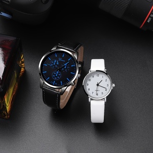 Casual Fashion Quartz Couple <b>Watch</b> Analog Leather Wrist <b>Watch</b> & Matching Heart Necklaces, 192033 - Product Image 2