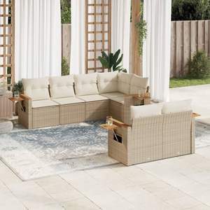 Conjunto de Sofá de Jardín Grande con Patas Ajustables en Ratán Sintético PE Beige, Muebles de Jardín Ajustables - Product Image 1
