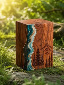 Handmade American Style Rosewood Resin Urn <b>Box</b> Personalized <b>Memorial</b> Keepsake for Cremation Human & Pet Ash Storage Eco-Friendly - Product Image 3