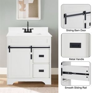 Mobile bagno da 30 pollici con lavabo singolo e ante scorrevoli stile rustico, mobiletto sottolavabo - Video prodotto - Product Image 3