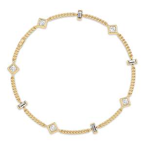 Bracelet minimaliste en argent sterling 925 avec moissanite VVS et diamant taille radiant, chaîne torsadée, motif géométrique mixte, doré - Product Image 3