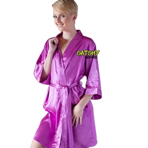 Robe de chambre élégante et tendance pour femmes Peignoir en satin doux de couleur unie pour dames Peignoir en satin de luxe - Product Image 1