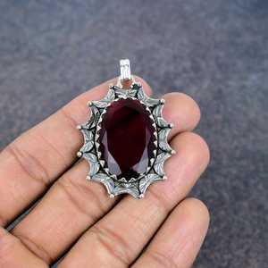 Pendentif élégant en grenat rouge, pierre précieuse, argent sterling 925 plaqué or, bijoux de fiançailles vintage, cadeau pour elle - Product Image 5