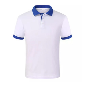 Men's White Polo <b>Shirt</b> Short Sleeve Blue <b>Collar</b> Knitted Cotton Casual Solid Color Breathable Regular Fit - Product Image 1