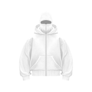 Sudadera con Capucha Blanca para Hombre, con Cierre, Estilo Casual, Tejida en Algodón, con Bolsillo, Corte Regular, para Otoño - Product Image 1