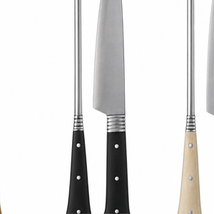 Juego de Seis Cuchillos para Trinchar y Afilador con Hojas Plateadas y Mangos Negros, Marrones y Naturales para Preparación de Carne - Product Image 5