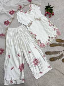 Conjunto de Traje Salwar Farshi para Mujer TENNECY, Seda Devsena Pura, Bordado Intenso, Reversible, Secado Rápido, Elástico, Sin Arrugas, para Diwali - Product Image 5