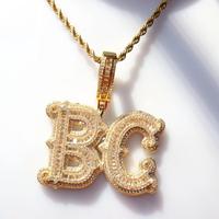Collar con Colgante de Letra 'BC' Personalizado, Cadena de Cuerda con Diamantes Cultivados en Laboratorio, Joyería Hip Hop, Color Dorado