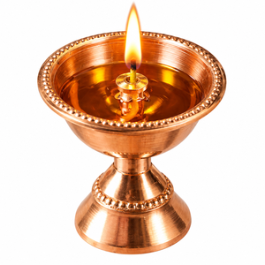 Polished Copper Diya Oil <b>Lamp</b> with Wide Bowl and Stand Traditional Pooja Deepak for Home Temple Decor Diwali Gift - Product Image 1