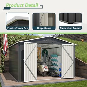 Caseta de Almacenamiento de Herramientas Metálica para Exteriores de 10x10 Pies, Estructura Reforzada, Puertas con Cerradura, Caseta de Jardín Grande, Alta Visibilidad - Product Image 4