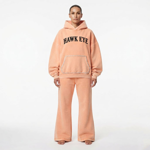 Wholesale Custom Women’s Acid Wash <b>Rhinestone</b> <b>Hoodie</b> And Jogger Solid Color <b>Rhinestone</b> Pocket Winter Wear Tracksuit For Women - Product Image 5