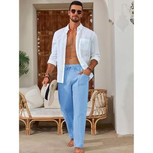 2025 hommes décontracté taille élastique cordon pantalon XL taille coton lin Anti-rides été léger Yoga plage pantalon - Product Image 1