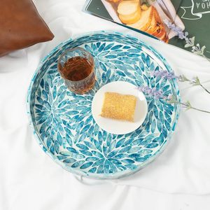 Plateau de service de luxe en mosaïque de nacre, finition marbre, en bois laqué, pour table basse et petit-déjeuner - Product Image 5