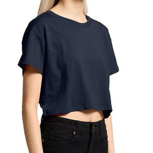 Camiseta Corta para Mujer, Cuello Redondo, Color Sólido, Informal, Verano, Transpirable, 100% Algodón, Camiseta Corta Estampada - Product Image 2